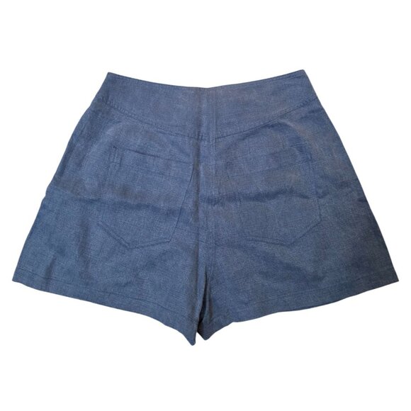 ULLA JOHNSON Blue Highrise Button Pleated Linen Blend Shorts 2 - Picture 3 of 5